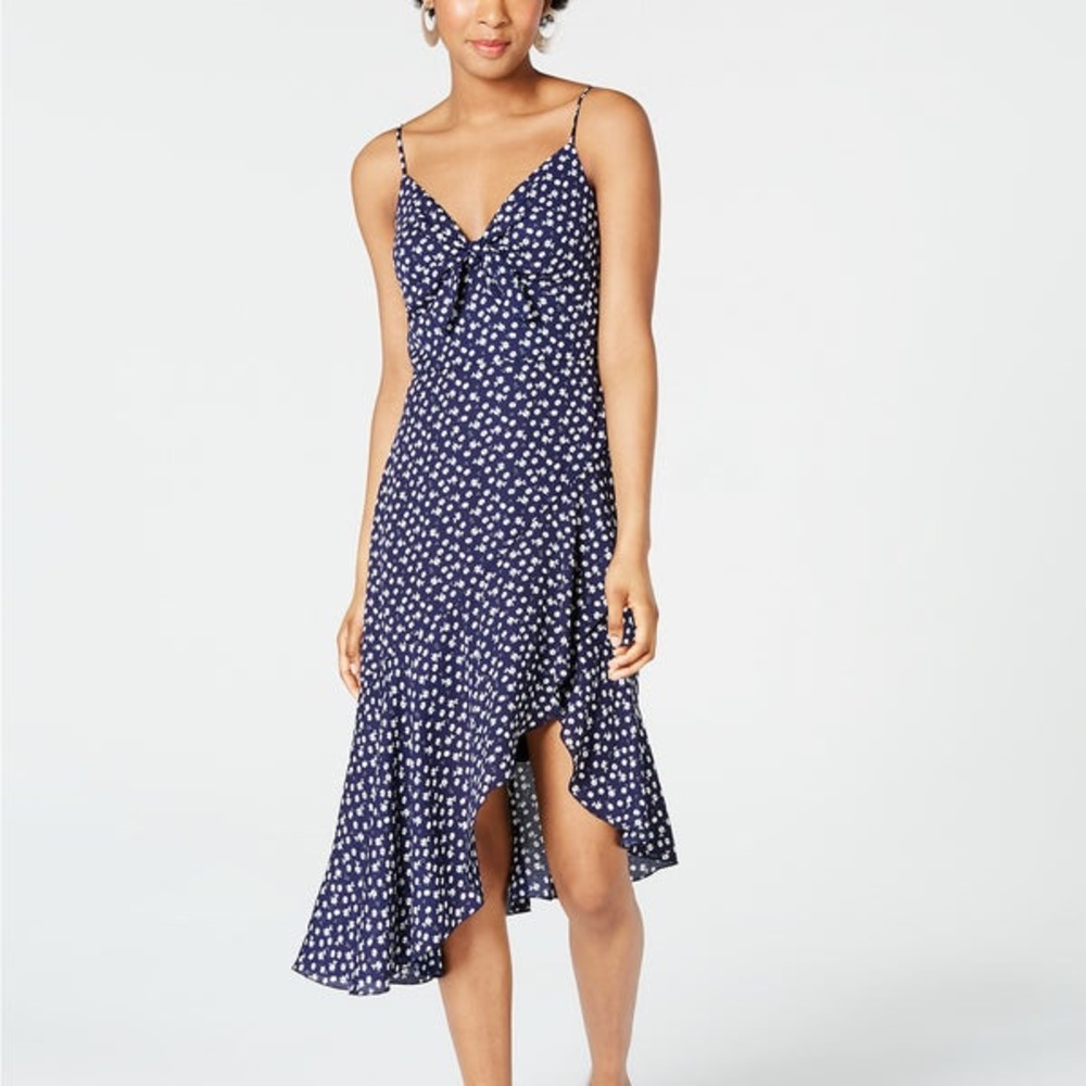 NWT Macys City Studio Navy Floral Midi Asymmetrical Dress